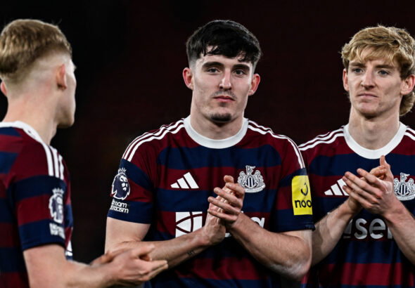 Lewis Hall, Valentino Livramento and Anthony Gordon. (Serena Taylor/Newcastle United via Getty Images)