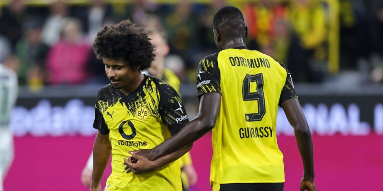 Karim Adeyemi, Serhou Guirassy. (firo sportphoto/Getty Images)
