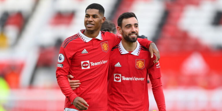 Marcus Rashford, Bruno Fernandes. (Shaun Botterill/Getty Images)
