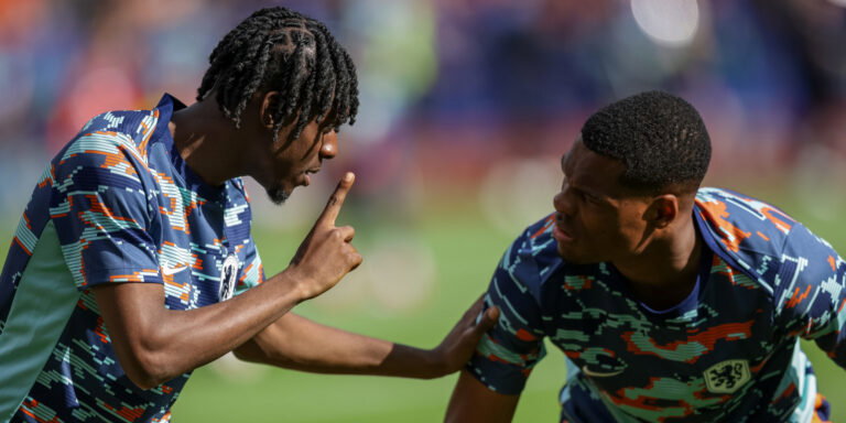 Jeremie Frimpong and Denzel Dumfries. (Inaki Esnaola/Getty Images)