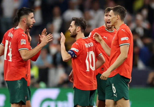Bernardo Silva, Goncalo Inacio, Ruben Dias and Joao Palhinha. (Alex Grimm/Getty Images)