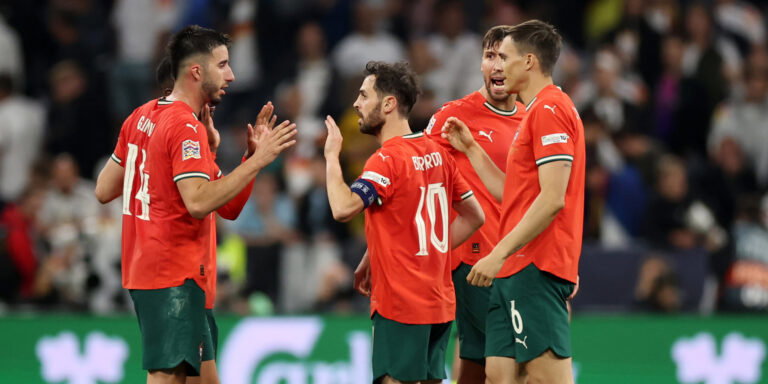 Bernardo Silva, Goncalo Inacio, Ruben Dias and Joao Palhinha. (Alex Grimm/Getty Images)