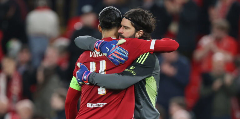 Virgil van Dijk and Alisson Becker. (Richard Sellers/Sportsphoto/Allstar via Getty Images)
