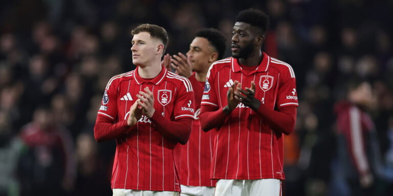 Elliot Anderson, Ibrahim Sangare. (James Holyoak/MB Media/Getty Images)