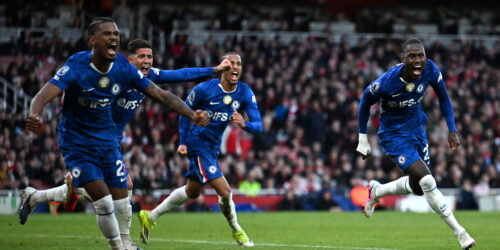 Jorrel Hato, Enzo Fernandez, Joao Pedro and Trevoh Chalobah. (Darren Walsh/Chelsea FC via Getty Images)